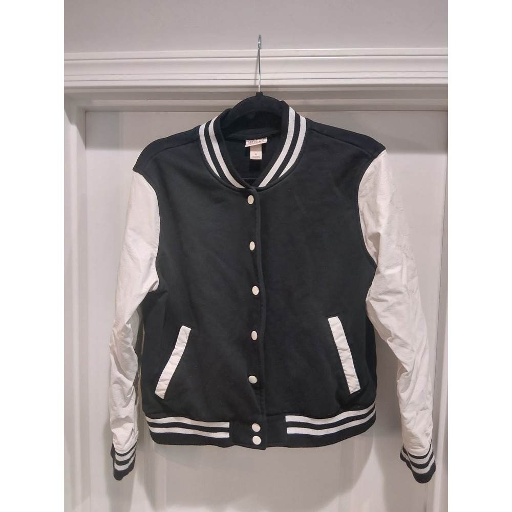 Mossimo Kids Black White Letterman Jacket Snap Front‎ Bomber XL